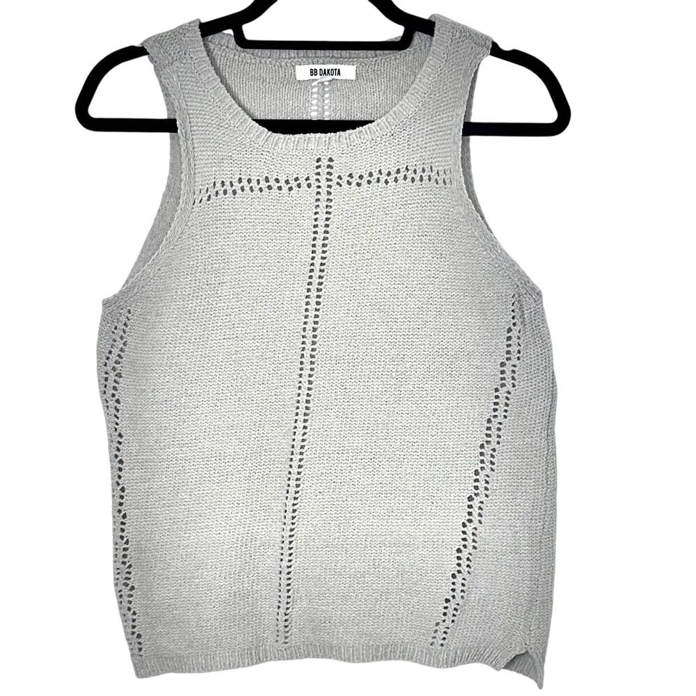 BB Dakota Knit Sweater Tank Top, Super Soft, Sleeveless, Cut Out, Womens XS Grey